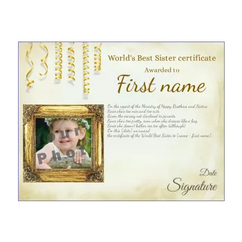 certificate best sister brown yellow 