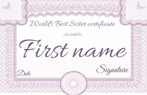 Certificate Best Sister Girl Mauve free template