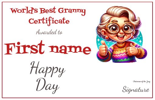 Funny Certificate Best Grandmother Drawing free template