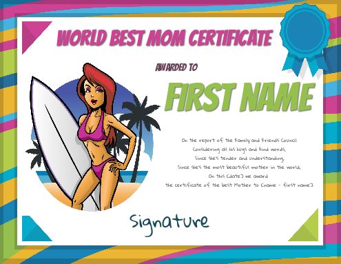 Certificate Best Mom Drawing Sport template