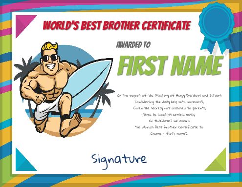 Funny Certificate Best Brother Drawing template