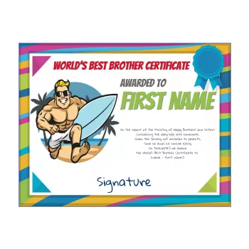 funny certificate best brother drawing sport surf 