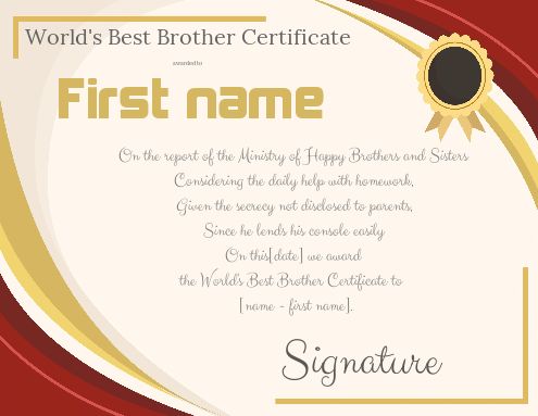Certificate Best Brother Brown Red template