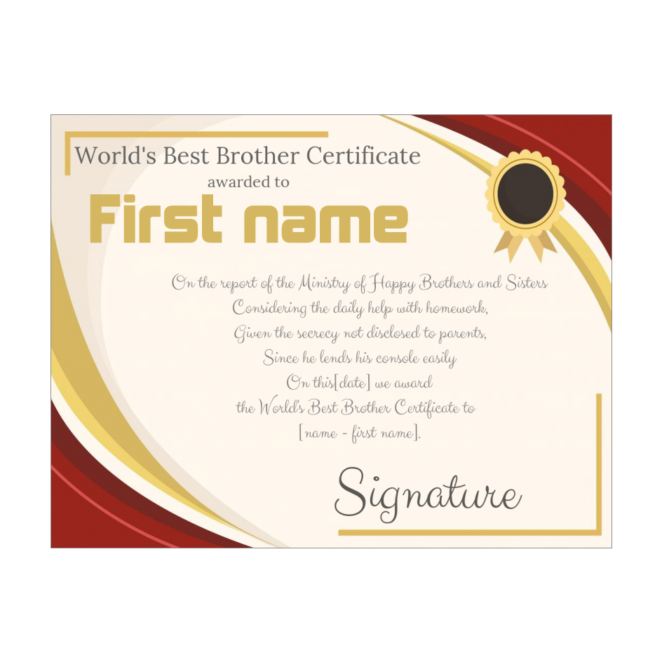 Certificate Best Brother Red Brown template (card 3222)