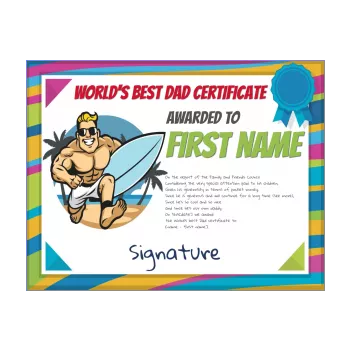 certificate best dad party drawing sport surf 