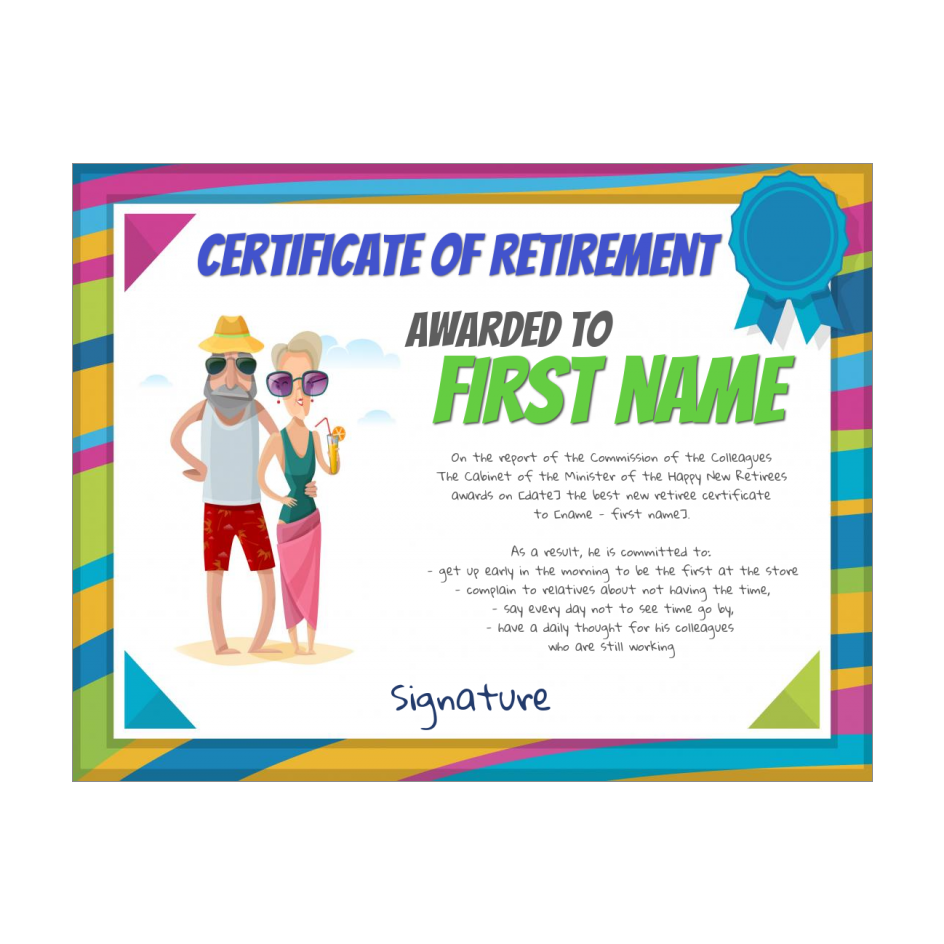 Funny Certificate Retirement Man Women Drawing template (card 21) Intended For Free Printable Funny Certificate Templates