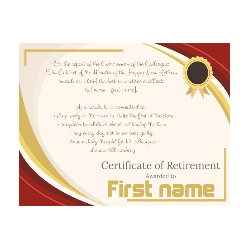 Funny Certificate Retirement Red Brown template (card 3220)