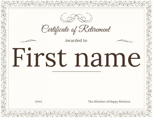 Funny Certificate Retirement Brown Elegant template