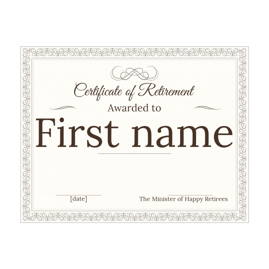 Funny Certificate Retirement Yellow Brown Elegant template (card 3305)