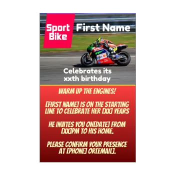 birthday card invitation magazine motorbike red sport 