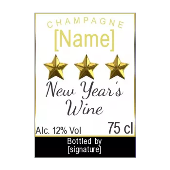 label bottle new year dinner champagne yellow black star 