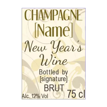 label bottle new year dinner champagne brown flower yellow 