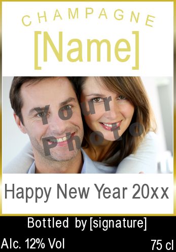 Label Bottle New Year Dinner with photo template