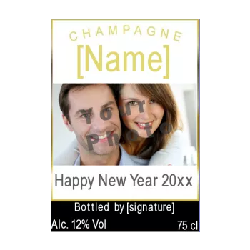 label bottle new year dinner champagne black yellow alcohol 