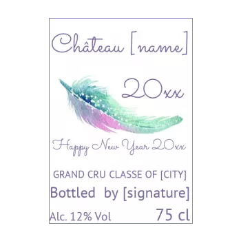 label bottle new year dinner feather mauve wine 