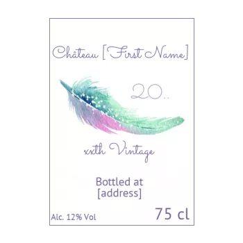 birthday label bottle feather green wine alcohol 