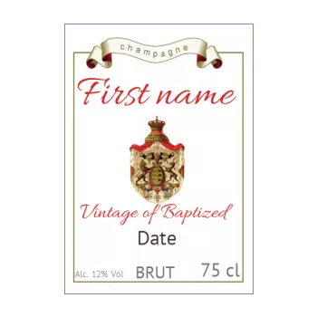 label bottle baptism champagne coat of arms red white 
