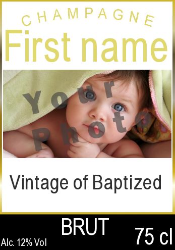 Label Bottle Baptism Champagne Black with photo template