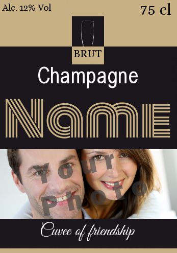 Label Bottle Champagne Black Brown with photo template
