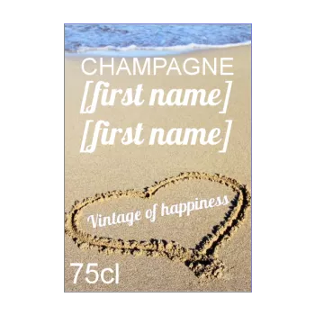 wedding label bottle champagne heart beach sea 
