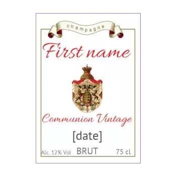 label bottle champagne communion coat of arms red white 
