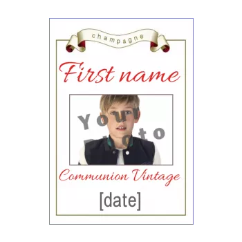 label bottle champagne communion coat of arms red white 