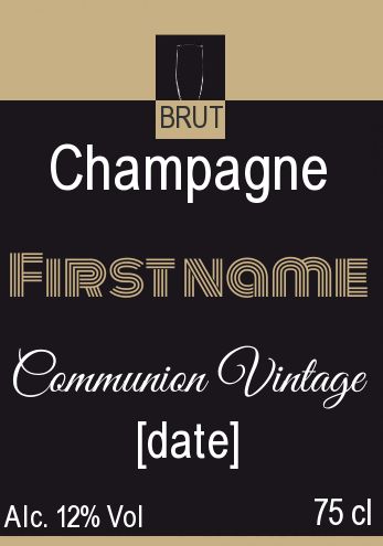 Label Bottle Champagne Communion Black free template