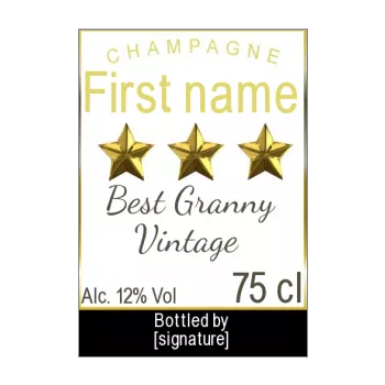 label bottle best grandmother champagne party yellow black star alcohol 