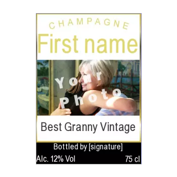 label bottle best grandmother champagne party black yellow alcohol 