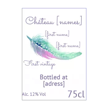 wedding label bottle feather green wine alcohol 