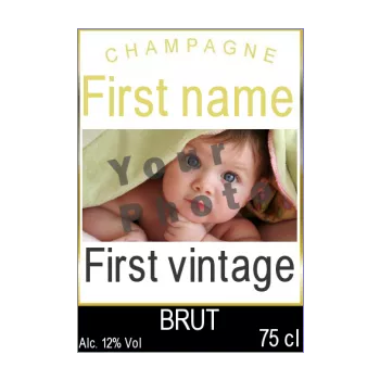 label bottle birth champagne baby black yellow 