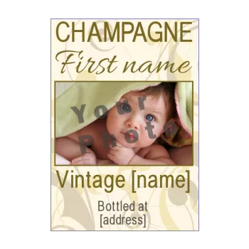 label bottle birth champagne baby flower yellow 