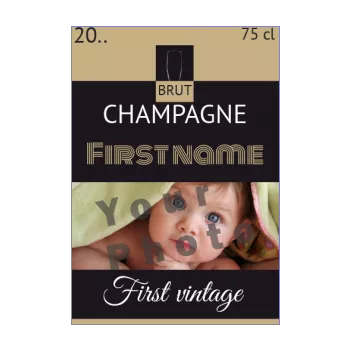 label bottle birth champagne baby black brown 