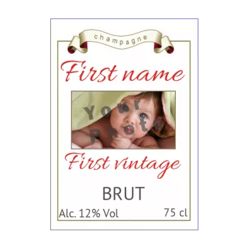label bottle birth champagne baby red 