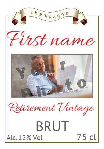 Label Bottle Retirement Champagne Red with photo template