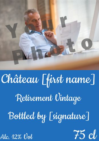 Label Bottle Retirement Blue Man with photo template