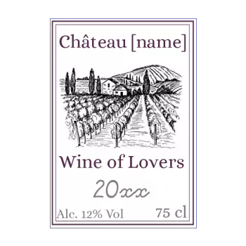 label bottle valentine s day castle drawing mauve white wine 