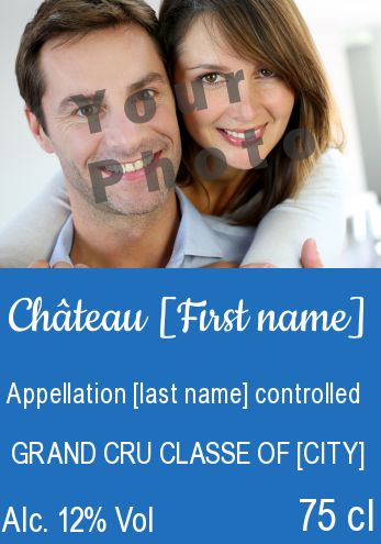 Label Bottle Blue Wine Alcohol with photo template