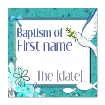 label gift baptism bird blue green 