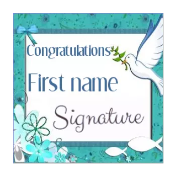 label baptism gift bird blue green 