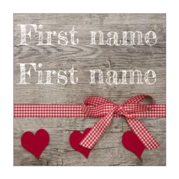 wedding favor label gift heart red ribbon wood 