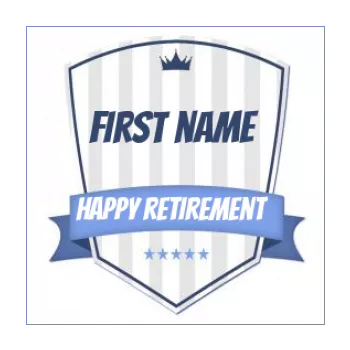 label gift retirement blue coat of arms 