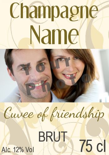Label Bottle Champagne Brown Flower with photo template