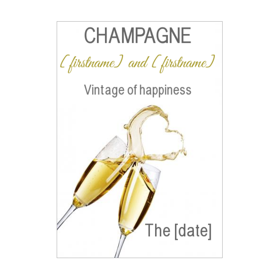 Wedding Label Bottle Champagne Heart White free template (card 2827)