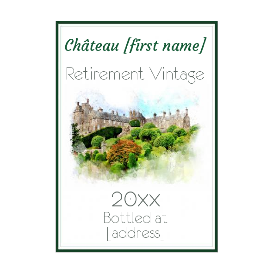 Label Bottle Retirement Wine Green Castle free template (card 2357)