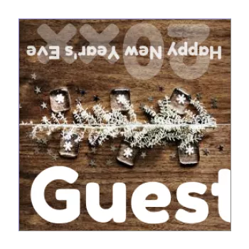 label new year dinner table brown wood 