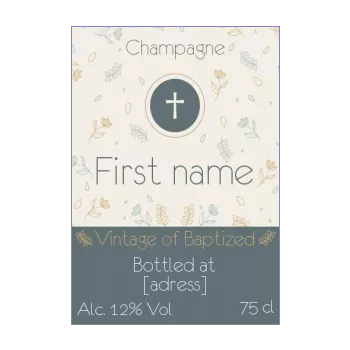 label bottle baptism champagne blue cross alcohol 