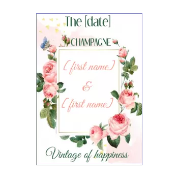 wedding label bottle champagne flower rose 