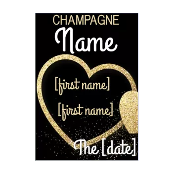 wedding label bottle champagne golden heart black 