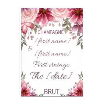 wedding label bottle champagne flower mauve rose 